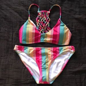 Colorful striped bikini top
